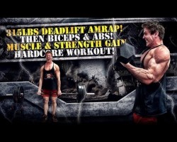 315lbs Deadlift AMRAP! Then Biceps & Abs! Muscle & Strength Gain HARDCORE Workout!